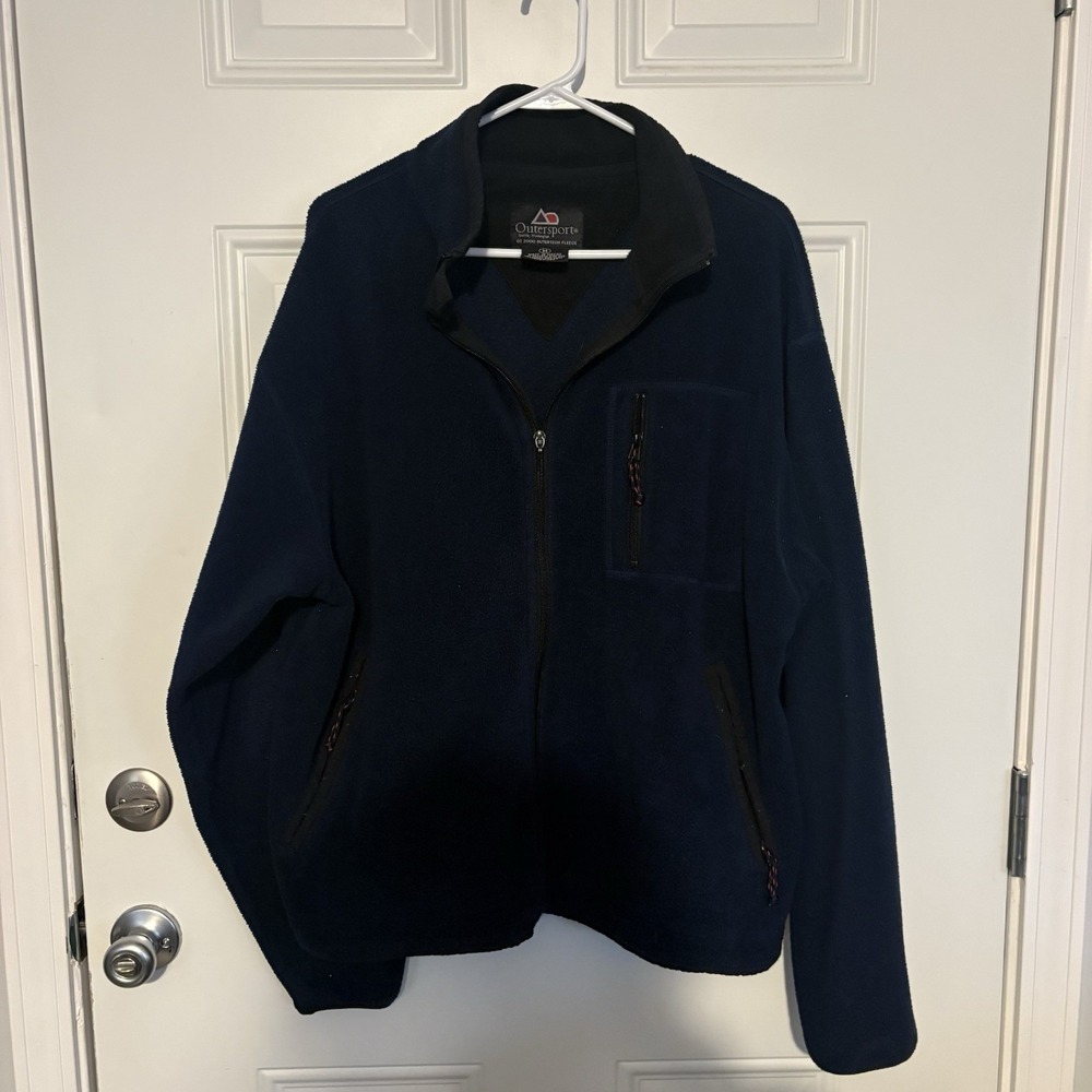 Vintage Outersport Men's Large Navy Blue Fleece Full Zip Jacket Size Medium